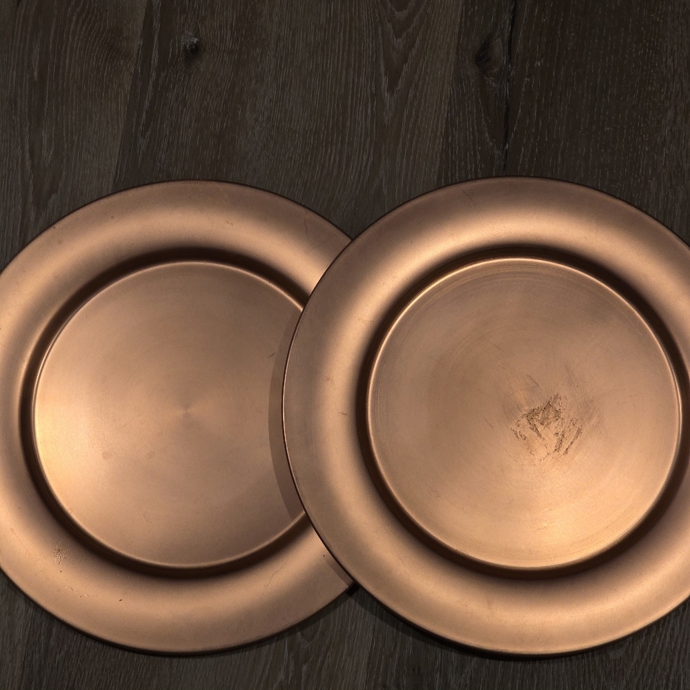 Set of 2 Rose Gold Copper Charger Plates - 12” Decorative Table Decor